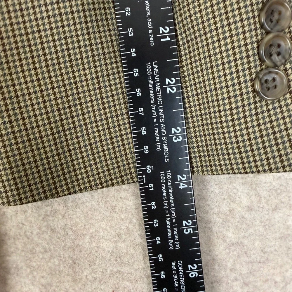 Stafford Blazer Sport Coat 44R Houndstooth Olive Tan Worsted Wool Blend RN8709